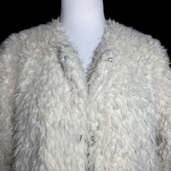 VANS Faux Fur Jacket Coat Women Size S Small White Lined Hook & Loop Closure - Picture 6 of 15